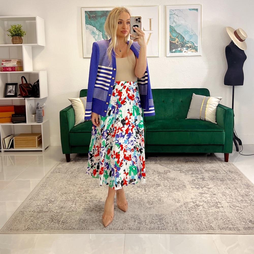 TANYA TAYLOR $428 Floral Pleated Midi Skirt
